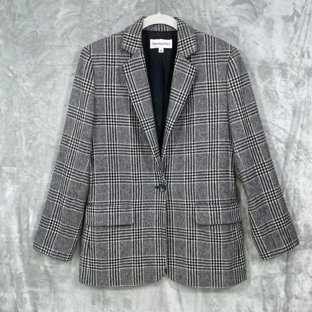 Bloomingdale's 100% Cashmere Black & White Plaid Women's Size 6 Blazer USA Made